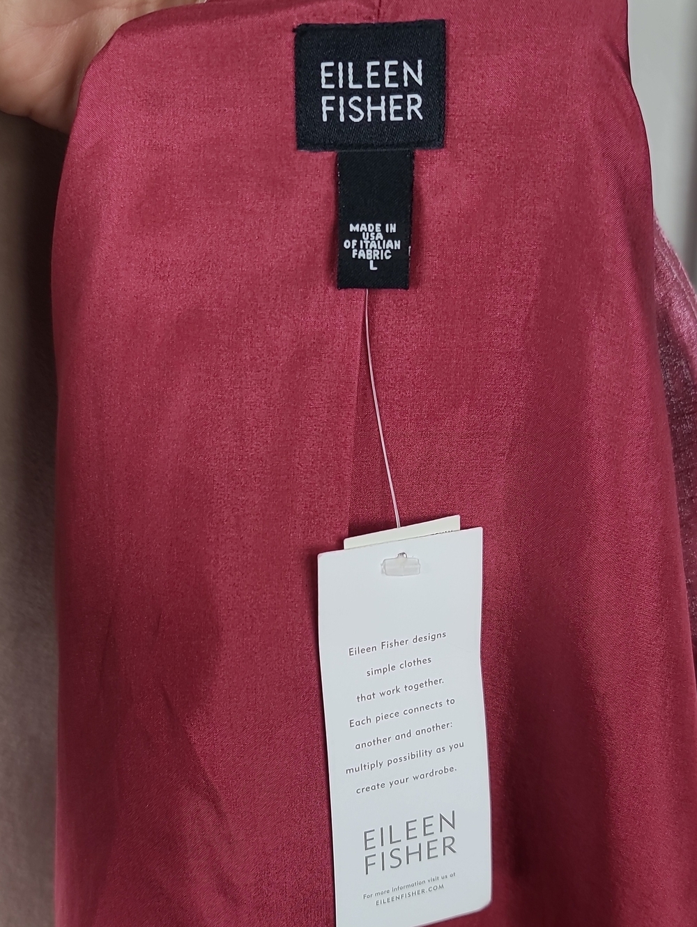 Vtg Y2K Eileen Fisher Shimmer Rouge Pink Open-Front Shawl Collar Blazer Jacket L - Picture 14 of 15